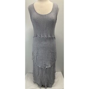 Ohm Sleeveless Midi Maxi Dress Sz Large Gray Stretch Layered Textured Lagenlook